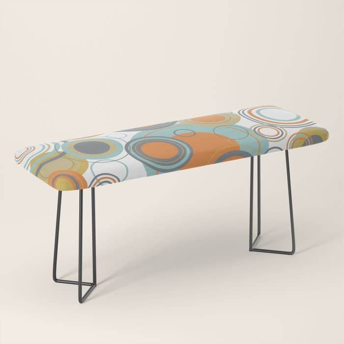 Retro Mid Century Modern Circles Geometric Bubbles Pattern Bench