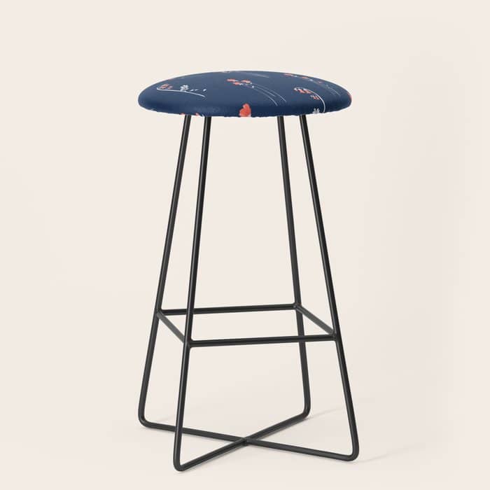 Retro Dark Flower Pattern In Modern Navy And Coral Stool