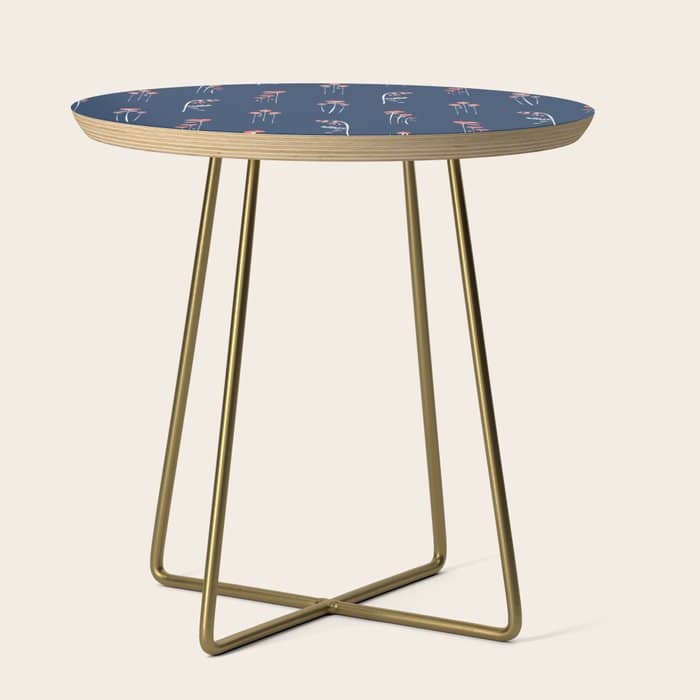 Retro Dark Flower Pattern In Modern Navy And Coral Side Table