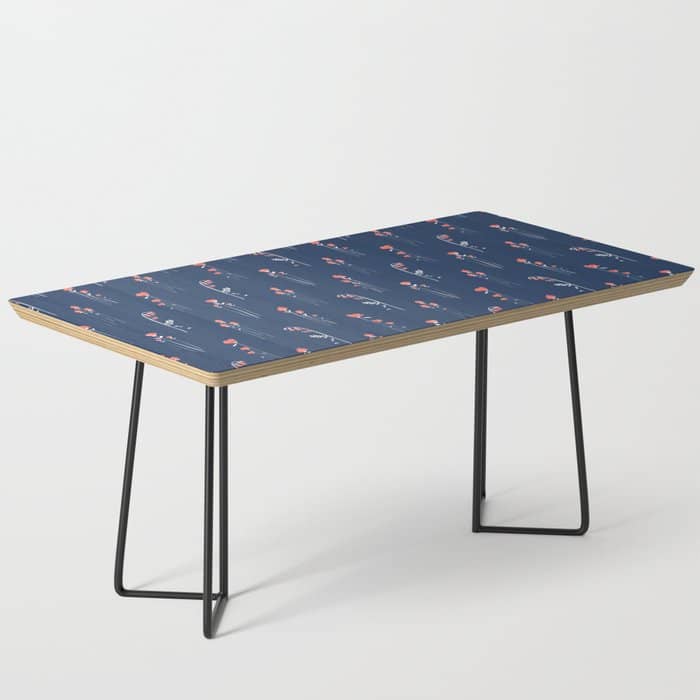 Retro Dark Flower Pattern In Modern Navy And Coral Coffee Table