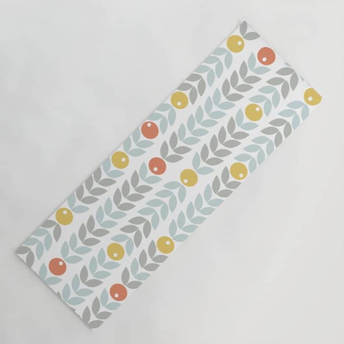 Mid Century Modern Retro Leaf And Circle Pattern Yoga Mat