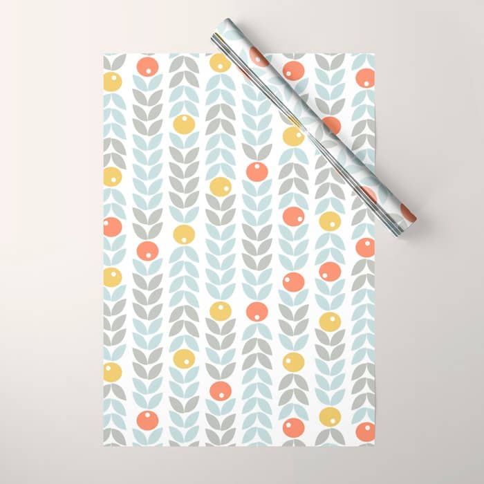 Mid Century Modern Retro Leaf And Circle Pattern Wrapping Paper