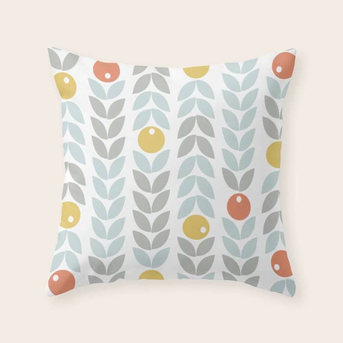Mid Century Modern Retro Leaf And Circle Pattern Throw Pillow