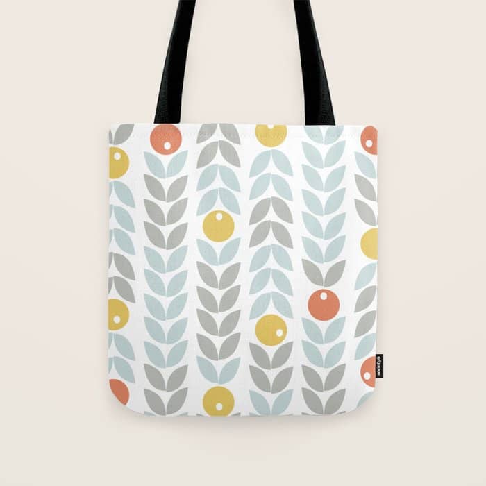 Mid Century Modern Retro Leaf And Circle Pattern Tote Bag