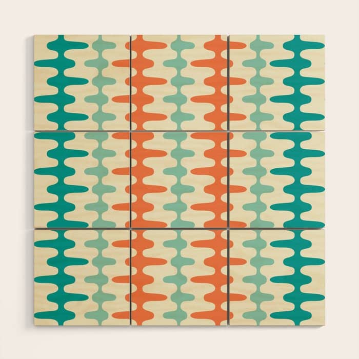 Retro Mid Century Modern Trellis Print Orange And Teal Wood Wall Art