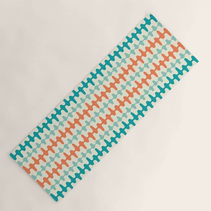 Retro Mid Century Modern Trellis Print Orange And Teal Yoga Mat