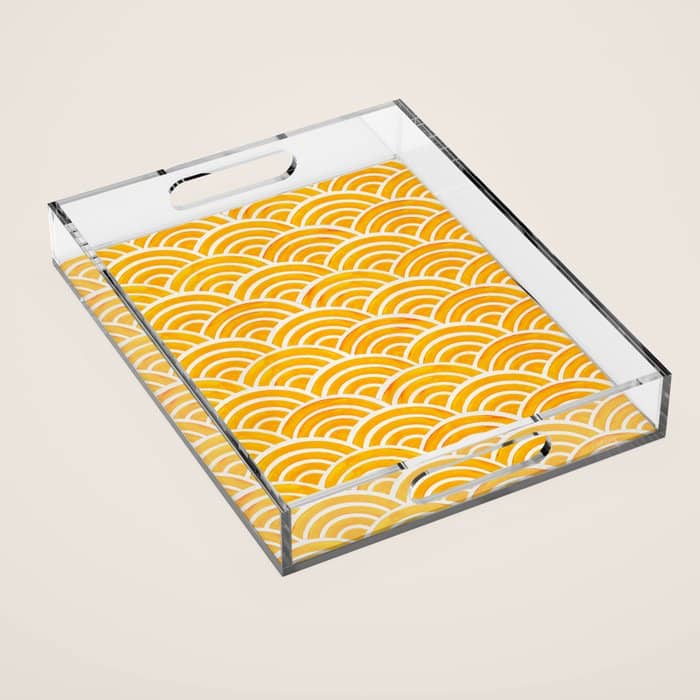 Japanese Seigaiha Wave Marigold Palette Acrylic Tray