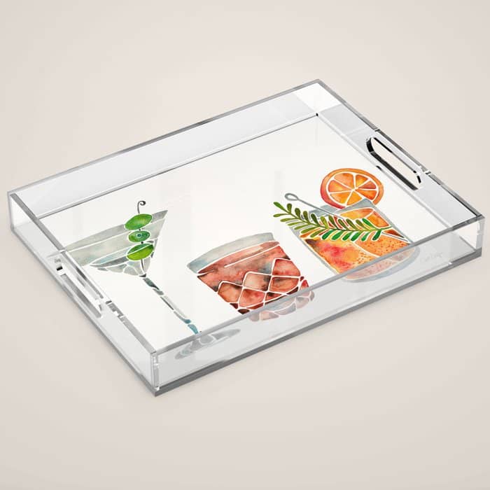 Classic Cocktails 1960s Watercolor Lineup Acrylic Tray