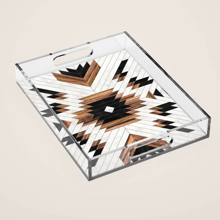 Urban Tribal Pattern No.5 - Aztec - Concrete And Wood Acrylic Tray