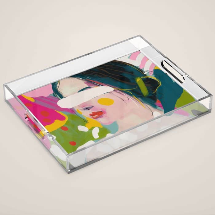 Look At Me, Woman Portrait Contemporary Acrylic Tray
