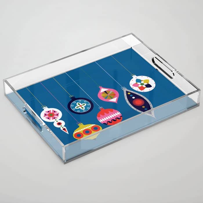 Retro Christmas Baubles On A Dark Background Acrylic Tray