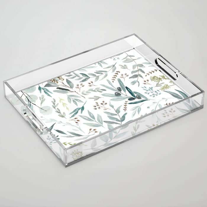Botanical Eucalyptus Leaves Pattern Acrylic Tray
