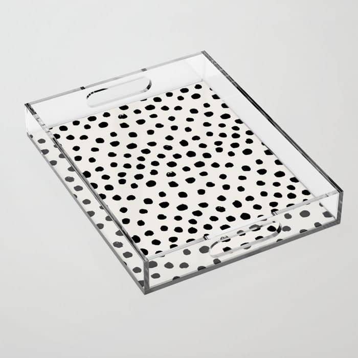 Preppy Brushstroke Free Polka Dots Black And White Spots Dots Dalmation Animal Spots Design Minimal Acrylic Tray