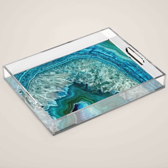 Aqua Turquoise Agate Mineral Gem Stone Acrylic Tray