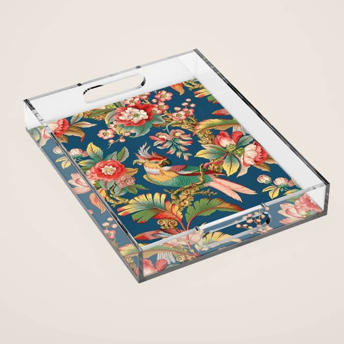 Antique French Chinoiserie In Blue Acrylic Tray