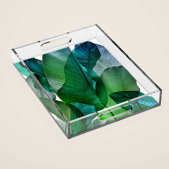 Palm Leaf Jungle Bali Banana Palm Frond Greens Acrylic Tray