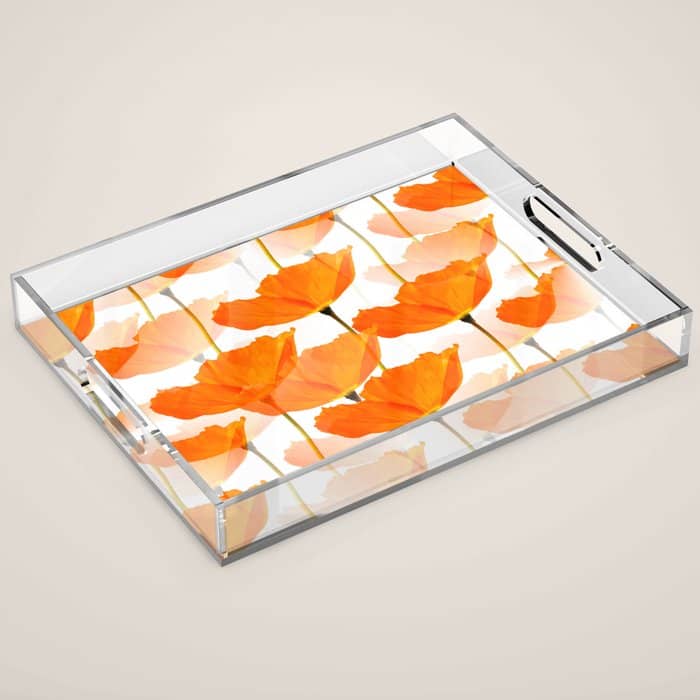Orange Poppies On A White Background #Decor #Homestorie #Buyart Acrylic Tray