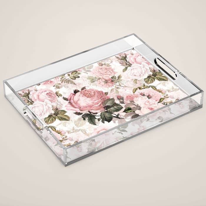 Vintage & Shabby Chic - Sepia Pink Roses  Acrylic Tray