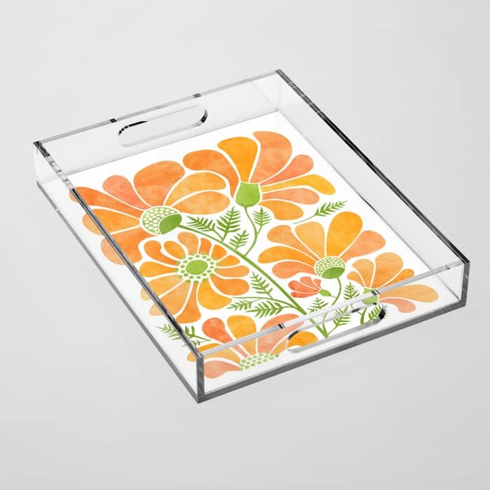 Happy California Poppies Floral Acrylic Tray