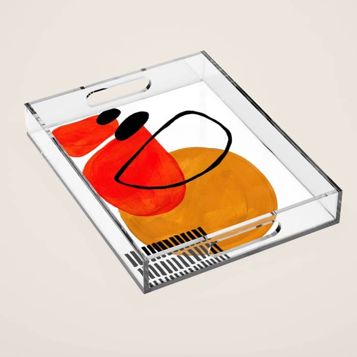 Mid Century Modern Abstract Vintage Pop Art Space Age Pattern Orange Yellow Black Orbit Accent Acrylic Tray