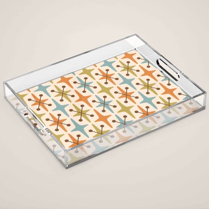 Mid Century Modern Googie Star Pattern Mid Mod Acrylic Tray