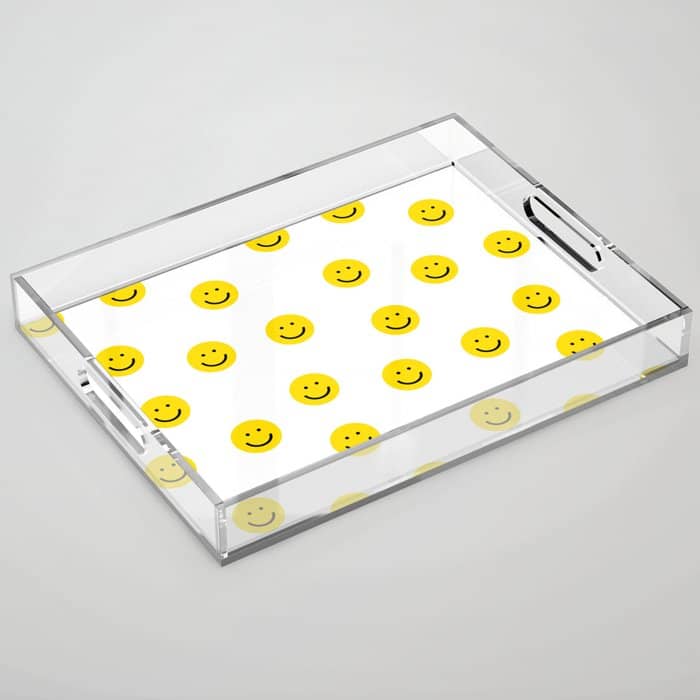Smiley Faces White Yellow Happy Simple Smiley Pattern Smile Face Kids Nursery Boys Girls Decor Acrylic Tray