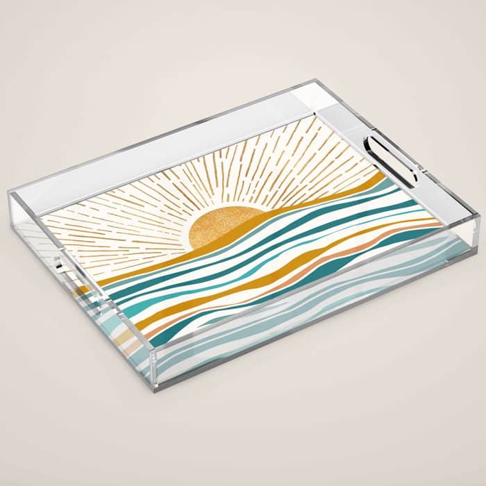 The Sun And The Sea - Gold And Teal Acrylic Tray