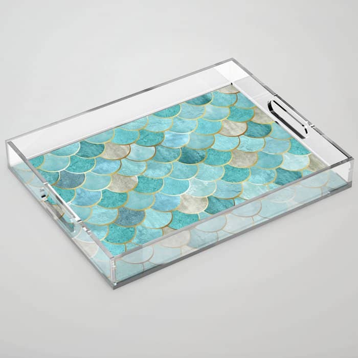 Moroccan Mermaid Fish Scale Pattern, Aqua,Teal Acrylic Tray