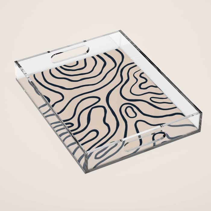 Topographic Map / Nude & Dark Blue Acrylic Tray