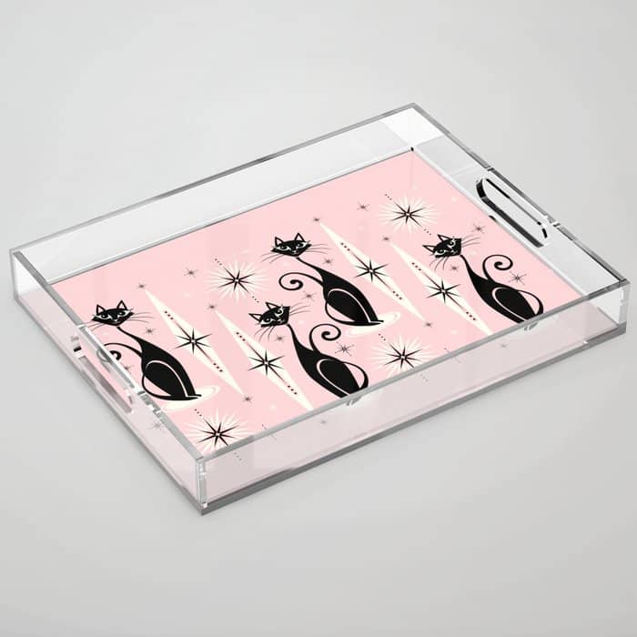 Mid Century Meow Retro Atomic Cats ©Studioxtine Acrylic Tray
