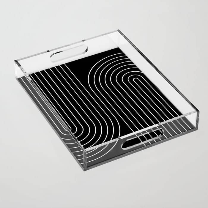 Minimal Line Curvature Ii Black And White Mid Century Modern Arch Abstract Acrylic Tray