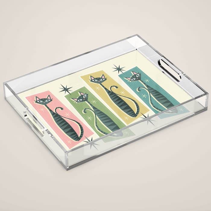 Retro Patchwork Tabbies ©Studioxtine Acrylic Tray