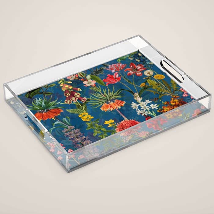 Vintage & Shabby Chic - Blue Midnight Spring Botancial Flower Garden Acrylic Tray