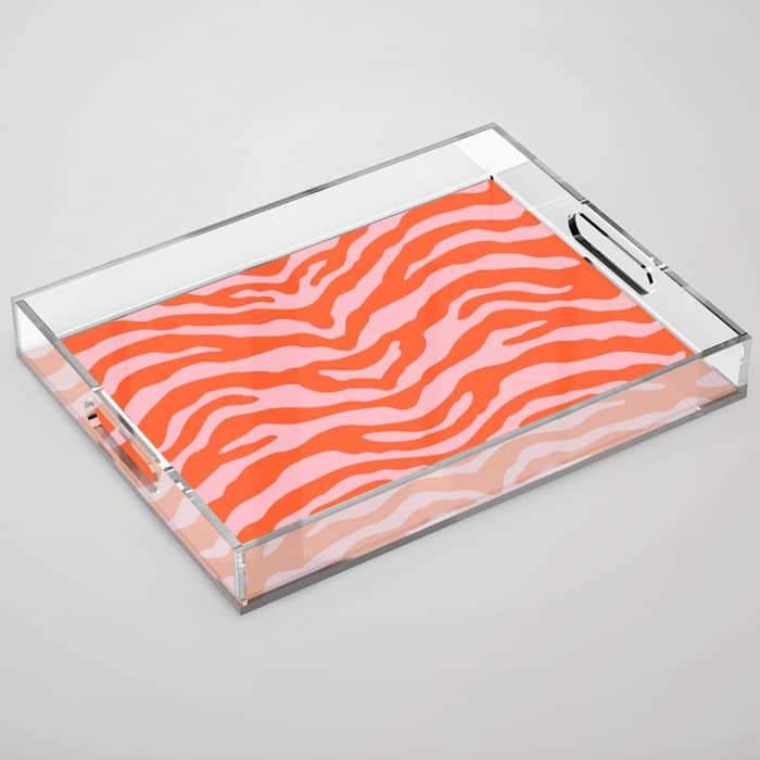 Zebra Wild Animal Print Orange And Pink Acrylic Tray
