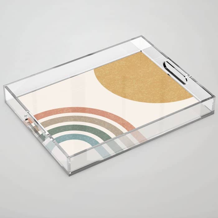 Mid Century Colorful Sun And Rainbow Acrylic Tray