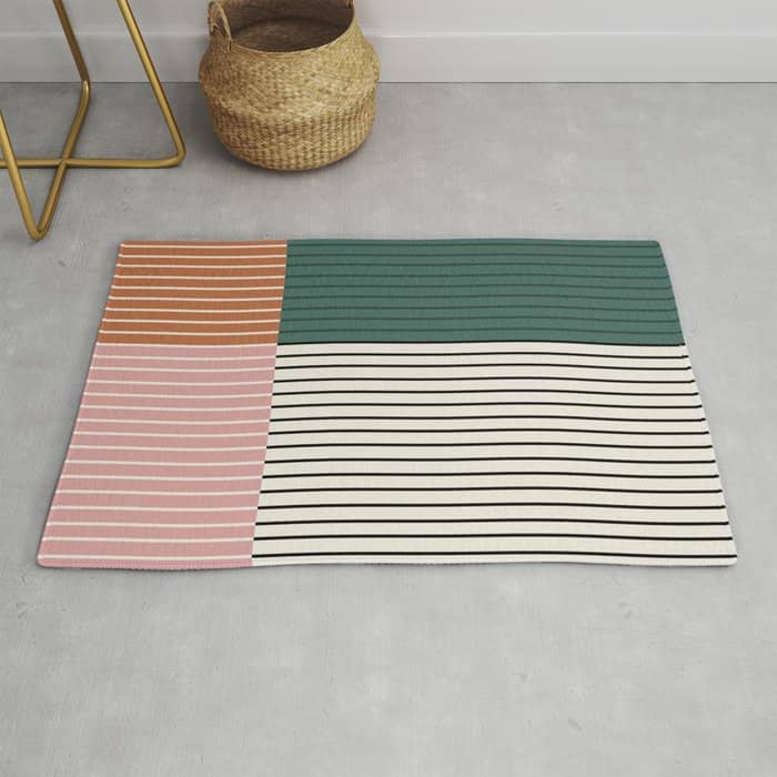 Color Block Line Abstract V Colorful Retro Rug