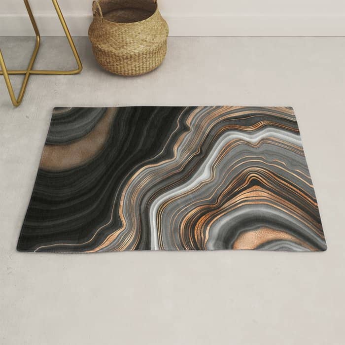 Elegant Black Marble With Gold And Copper Veins Rug