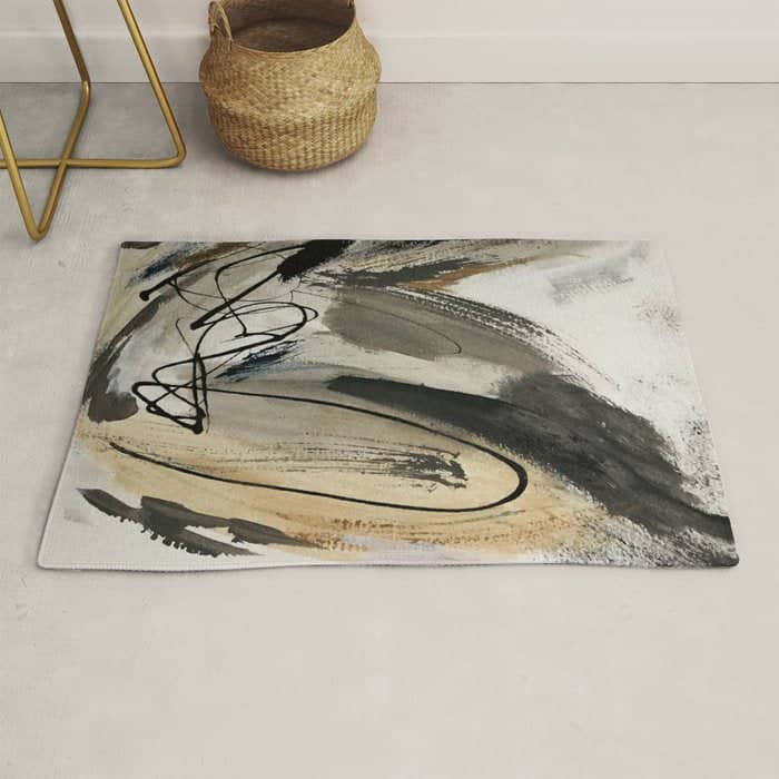 Drift [5]: A Neutral Abstract Mixed Media Piece In Black, White, Gray, Brown Rug