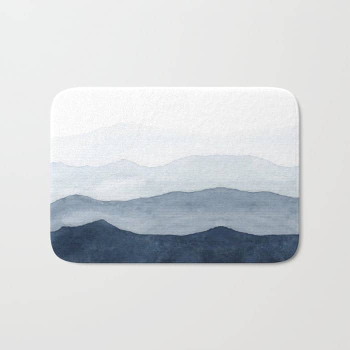 Indigo Abstract Watercolor Mountains Bath Mat