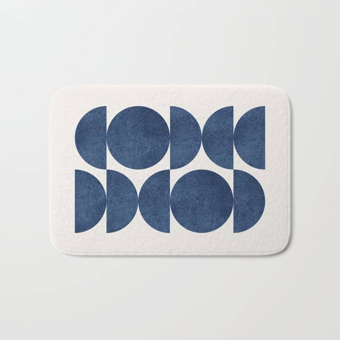 Blue Navy Retro Scandinavian Mid Century Modern Bath Mat