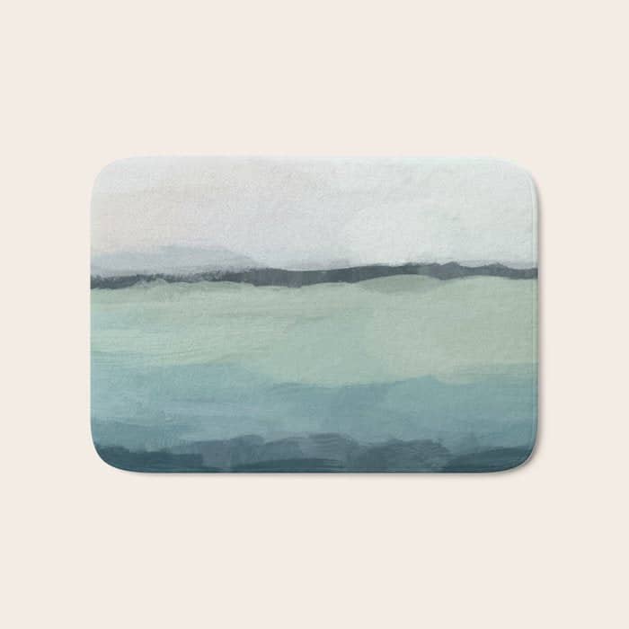 Sea Levels - Seafoam Green Mint Navy Blue Abstract Ocean Art Painting Bath Mat