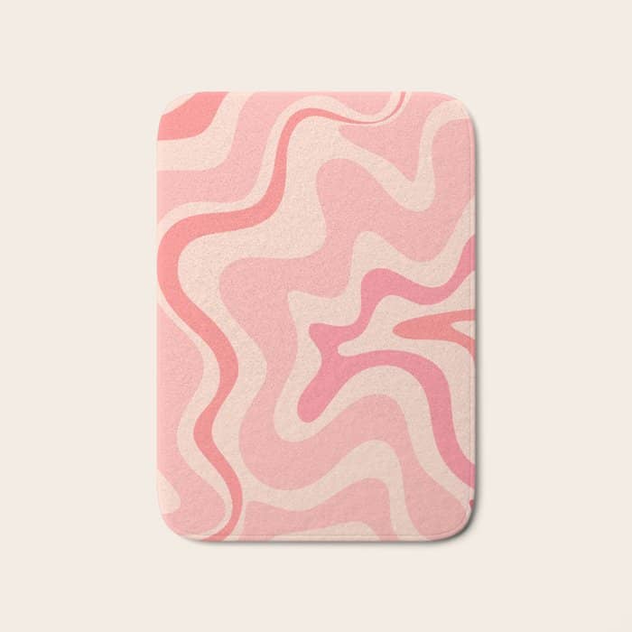 Retro Liquid Swirl Abstract In Soft Pink Bath Mat