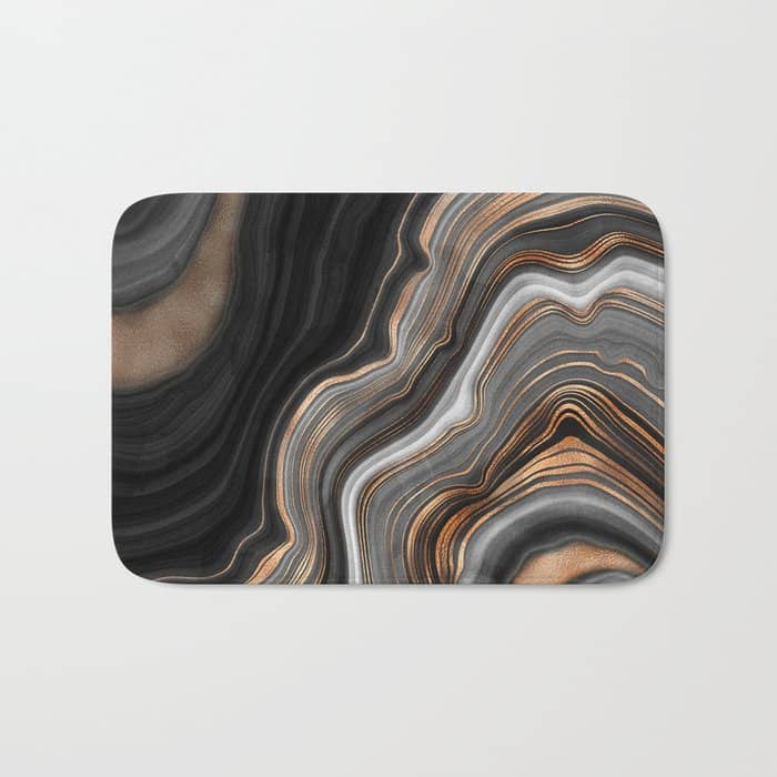 Elegant Black Marble With Gold And Copper Veins Bath Mat