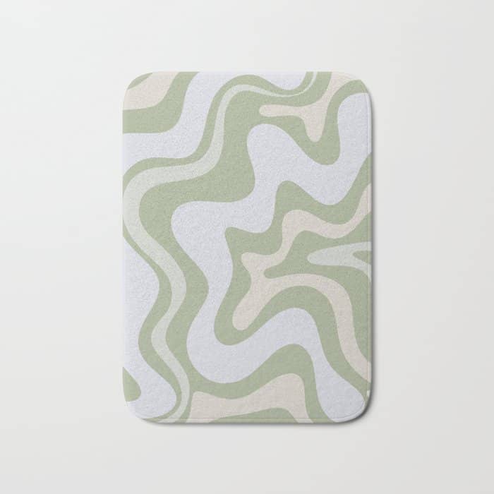 Liquid Swirl Contemporary Abstract Pattern In Light Sage Green Bath Mat