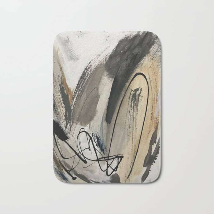 Drift [5]: A Neutral Abstract Mixed Media Piece In Black, White, Gray, Brown Bath Mat