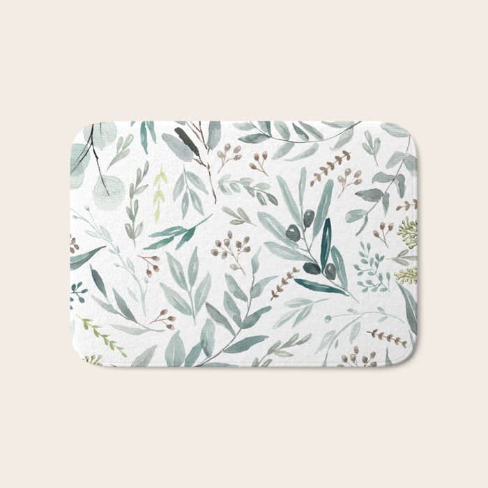 Botanical Eucalyptus Leaves Pattern Bath Mat
