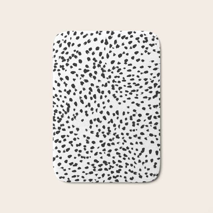 Nadia - Black And White, Animal Print, Dalmatian Spot, Spots, Dots, Bw Bath Mat
