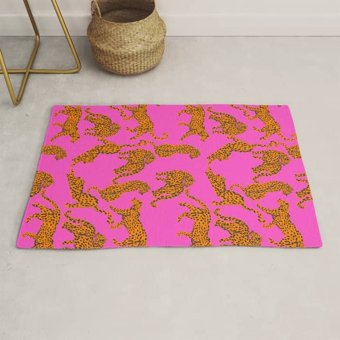 Abstract Leopard With Red Lips Illustration In Fuchsia Background  Rug