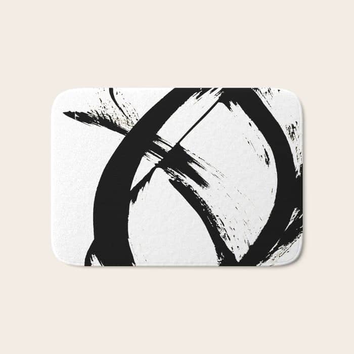 Brushstroke 7: A Minimal, Abstract, Black And White Piece Bath Mat