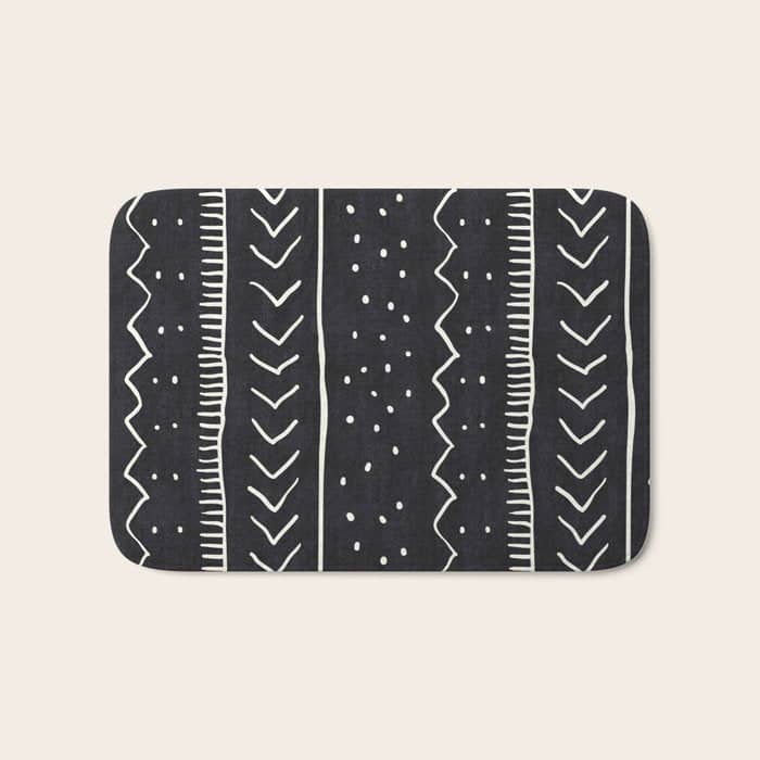 Cute Geometric Stripe In Black And White Bath Mat